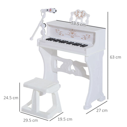 37 Keys Kids Piano Mini Electronic Keyboard Light Kids Musical Instrument Educational Game Children Grand Piano Toy Set w/Stool & Microphone & Music Stand White