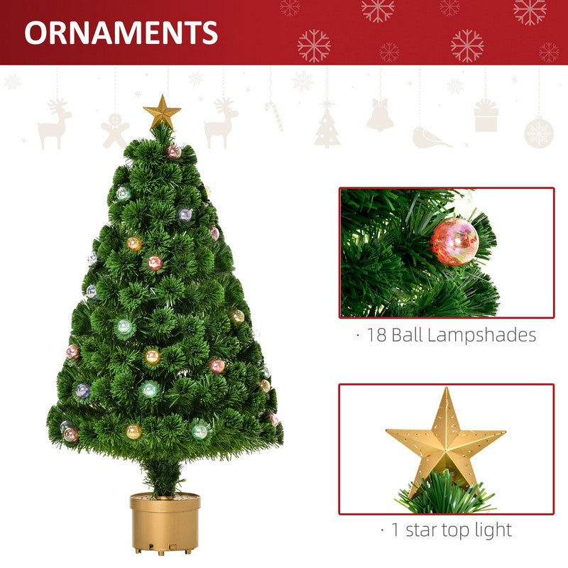 Homcom 4 Foot Prelit Artificial Christmas Tree Fiber Optic Holiday Home Xmas Indoor Decoration with Golden Stand Green