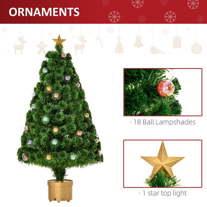 Homcom 4 Foot Prelit Artificial Christmas Tree Fiber Optic Holiday Home Xmas Indoor Decoration with Golden Stand Green