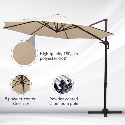 3 m Beach Hanging Umbrella Parasol W/Hand Crank-Beige