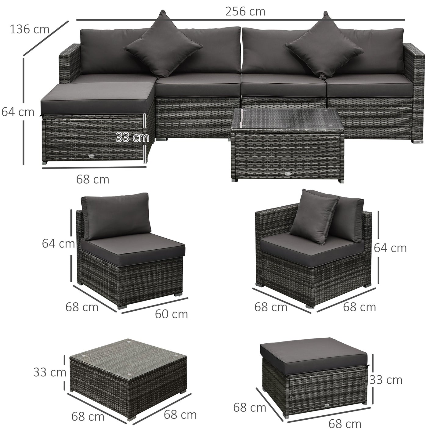 6-Pieces Outdoor Rattan Corner Sofa Set