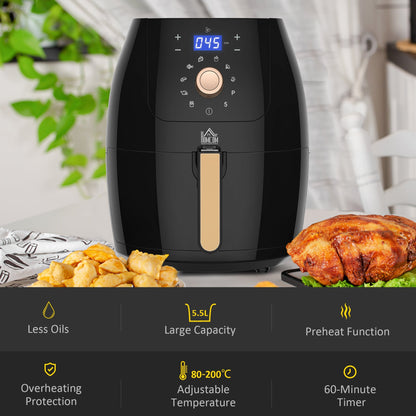 Air Fryers 1700W 5.5L with Digital Display Rapid Air Circulation System Adjustable Temperature 60 Min Timer for Healthy Oil Free Low Fat Cooking Nonstick Basket