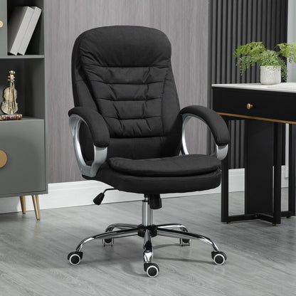 Vinsetto Ergonomic Office Chair Task Chair For Home With Arm Swivel Wheels Linen Fabric Black