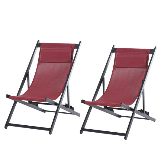 Set of 2 Folding Garden Beach Aluminium Frame Deck Chairs Deckchairs Seaside Folding Garden Patio Lounger