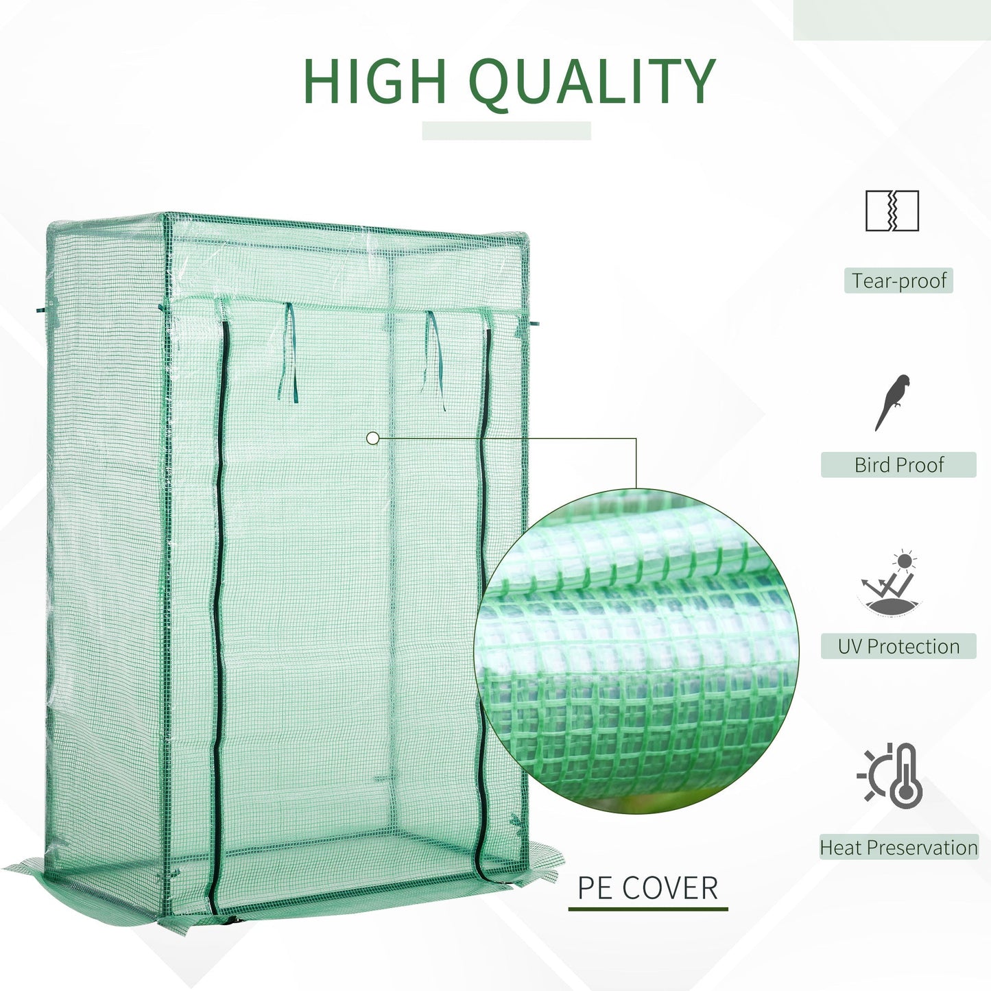 100 x 50 x 150cm Greenhouse PE Cover with Zipper Roll-up Door Outdoor Green