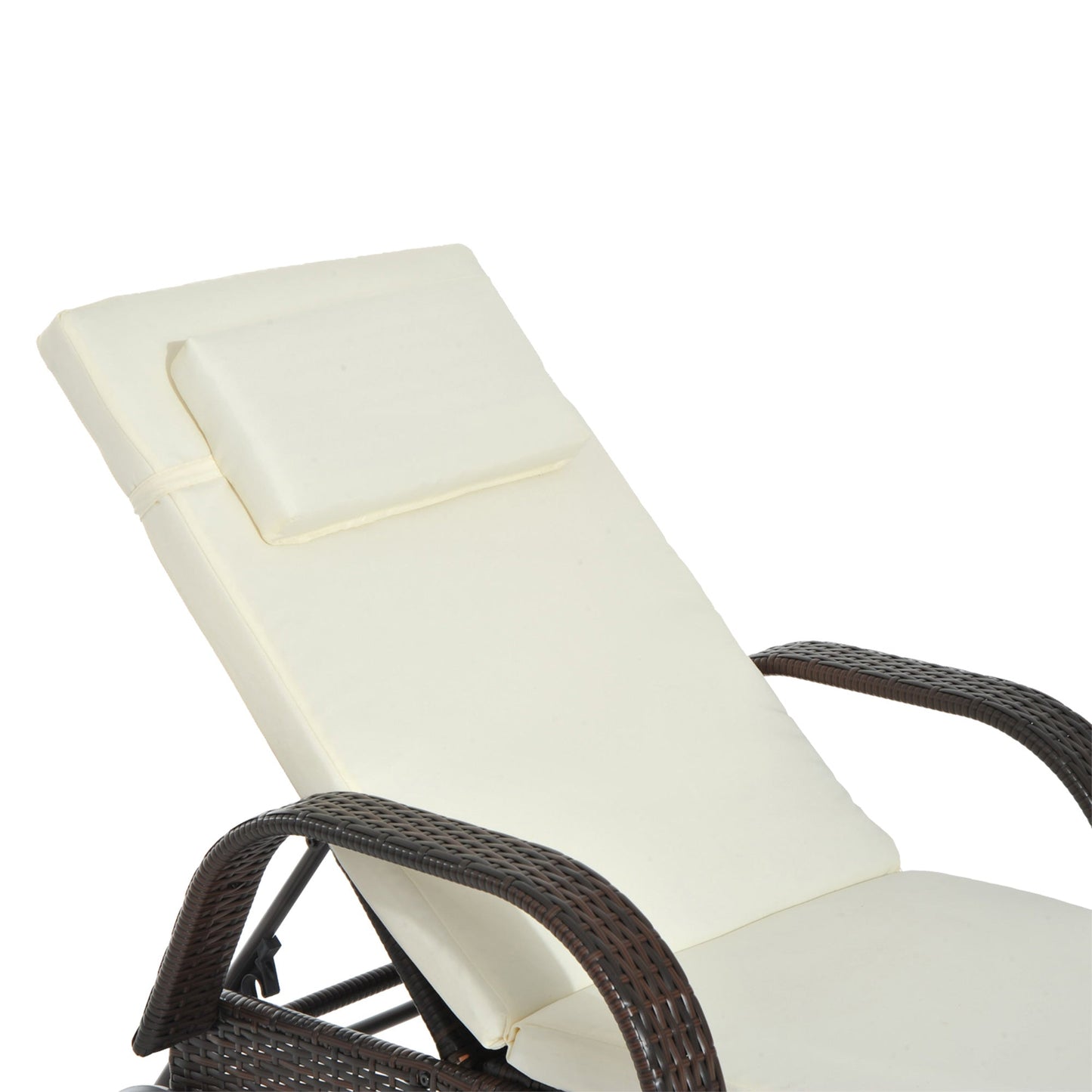 Brown Rattan Sun Lounger w/ Adjustable Steel Frame