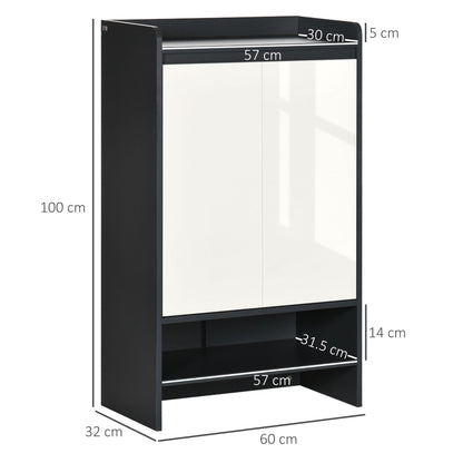 Homcom Modern Shoe Cabinet With High Gloss White Doors And Open Shelves