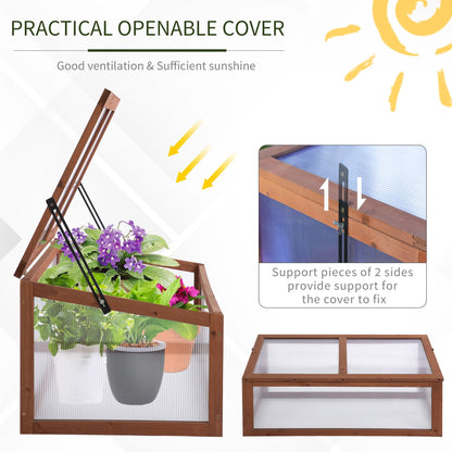 Square Wooden Outdoor Greenhouse for Plants with Openable Cover PC Board 100 x 65 x 40 cm