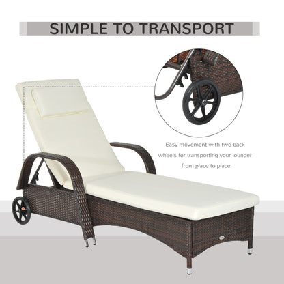 Brown Rattan Sun Lounger w/ Adjustable Steel Frame