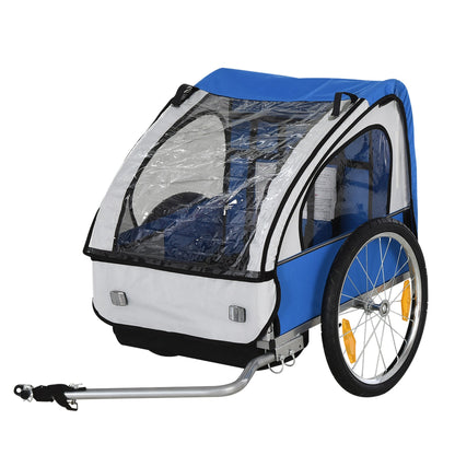 Homcom Trailer for Kids Steel Frame Children's 2-Seater Bicycle Trailer Blue