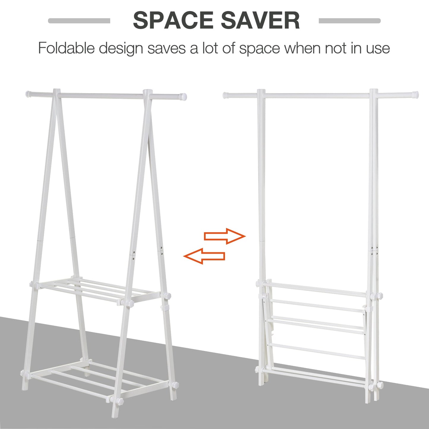 Homcom Steel Freestanding Clothes Rail With 2 Shelves White