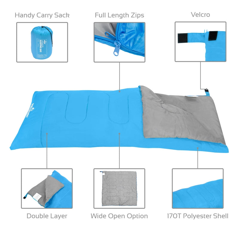 Milestone Camping Two Season Sleeping Bag Single Envelope Blue And Grey