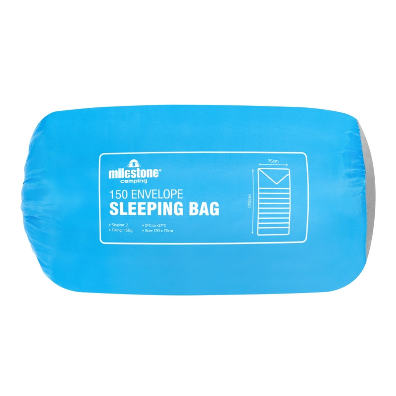 Milestone Camping Two Season Sleeping Bag Single Envelope Blue And Grey