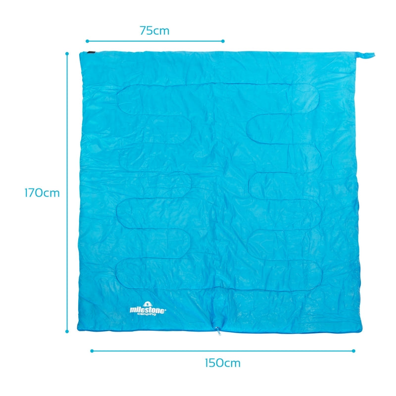 Milestone Camping Two Season Sleeping Bag Single Envelope Blue And Grey