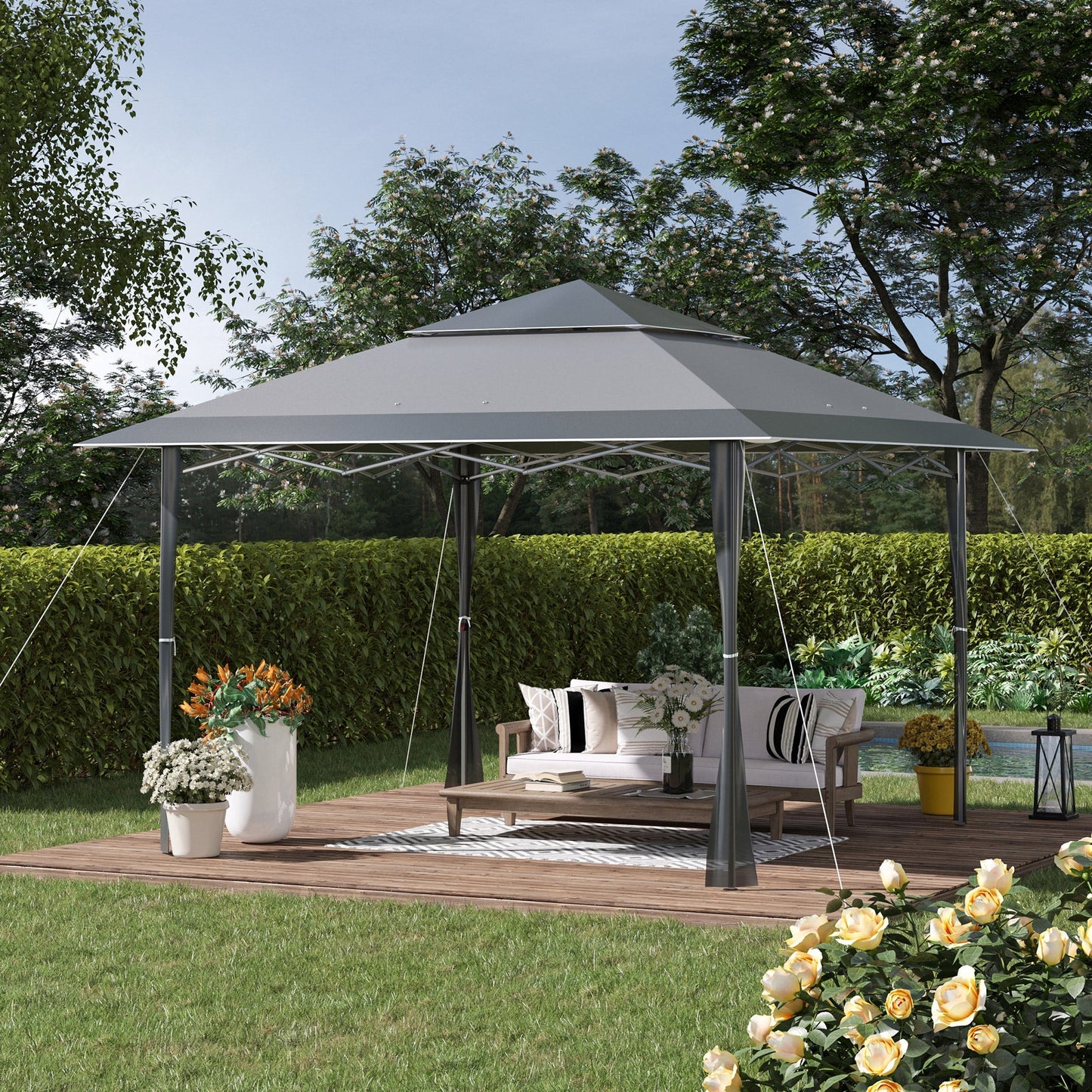 Outsunny 4 X 4M Pop-Up Gazebo Double Roof Canopy Tent With Uv Proof