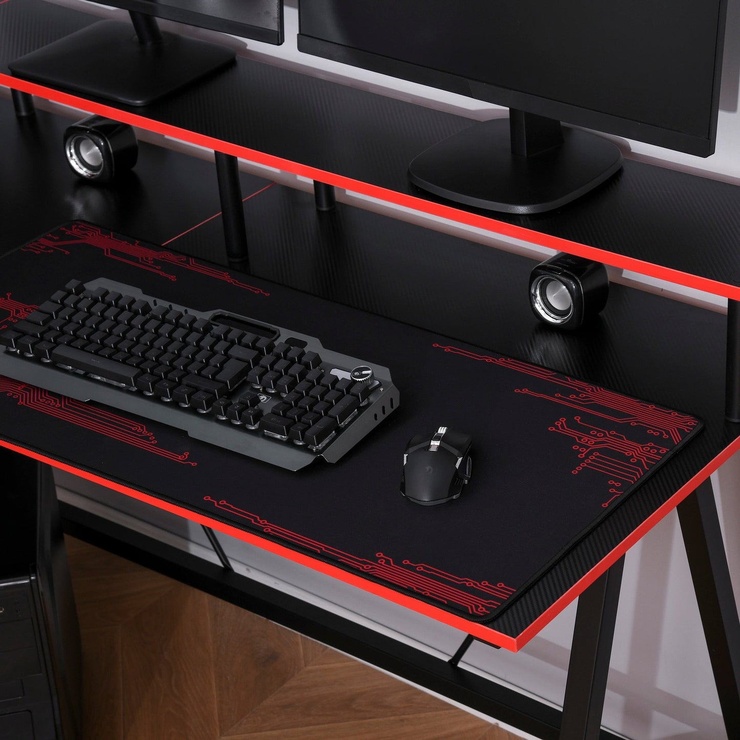 L-Shape Corner Gaming Desk Computer Table with Elevated Monitor Shelf Workstation