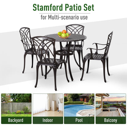 Patio Cast Aluminium 5-Piece Dining Table & 4 Chairs Set Outdoor Garden Furniture