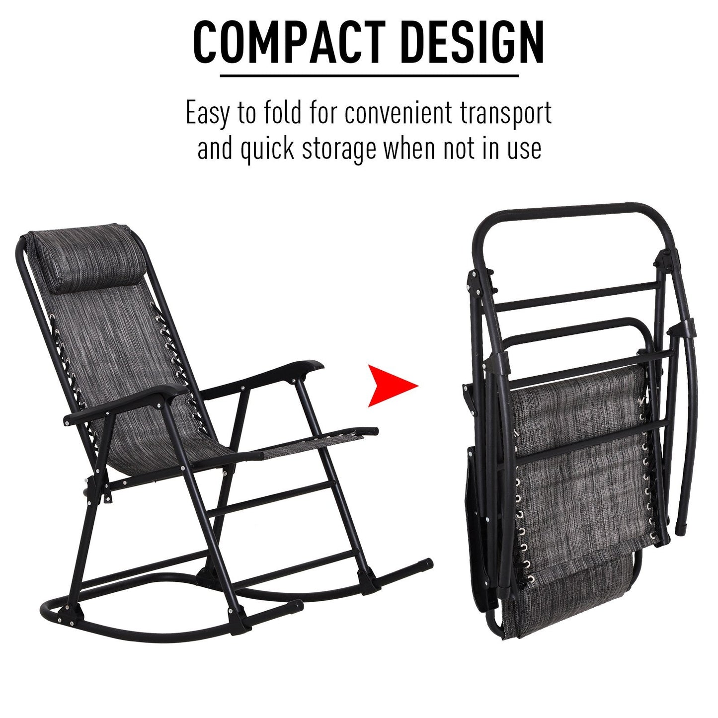 Folding Rocking Chair Zero Gravity W/ Headrest-Grey