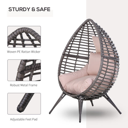 Outsunny Outdoor Egg Chair Pe Rattan Teardrop Chair With Full-Body Soft Padded Cushion Grey