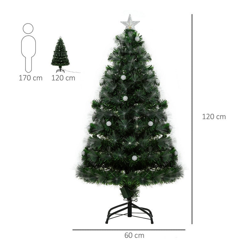 Homcom 4 Foot White Light Artificial Christmas Tree with 130 LEDs Star Topper Tri-Base Full Bodied Seasonal Decoration