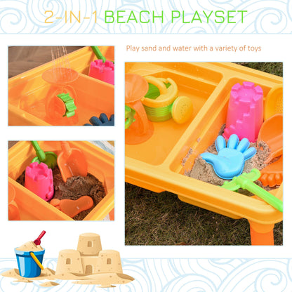 16-Piece Sand and Water Play Table Sand Pit Beach Toy Set 2 in 1 Outdoor Activities Playset with Lid and Accessories for 3 Years Old