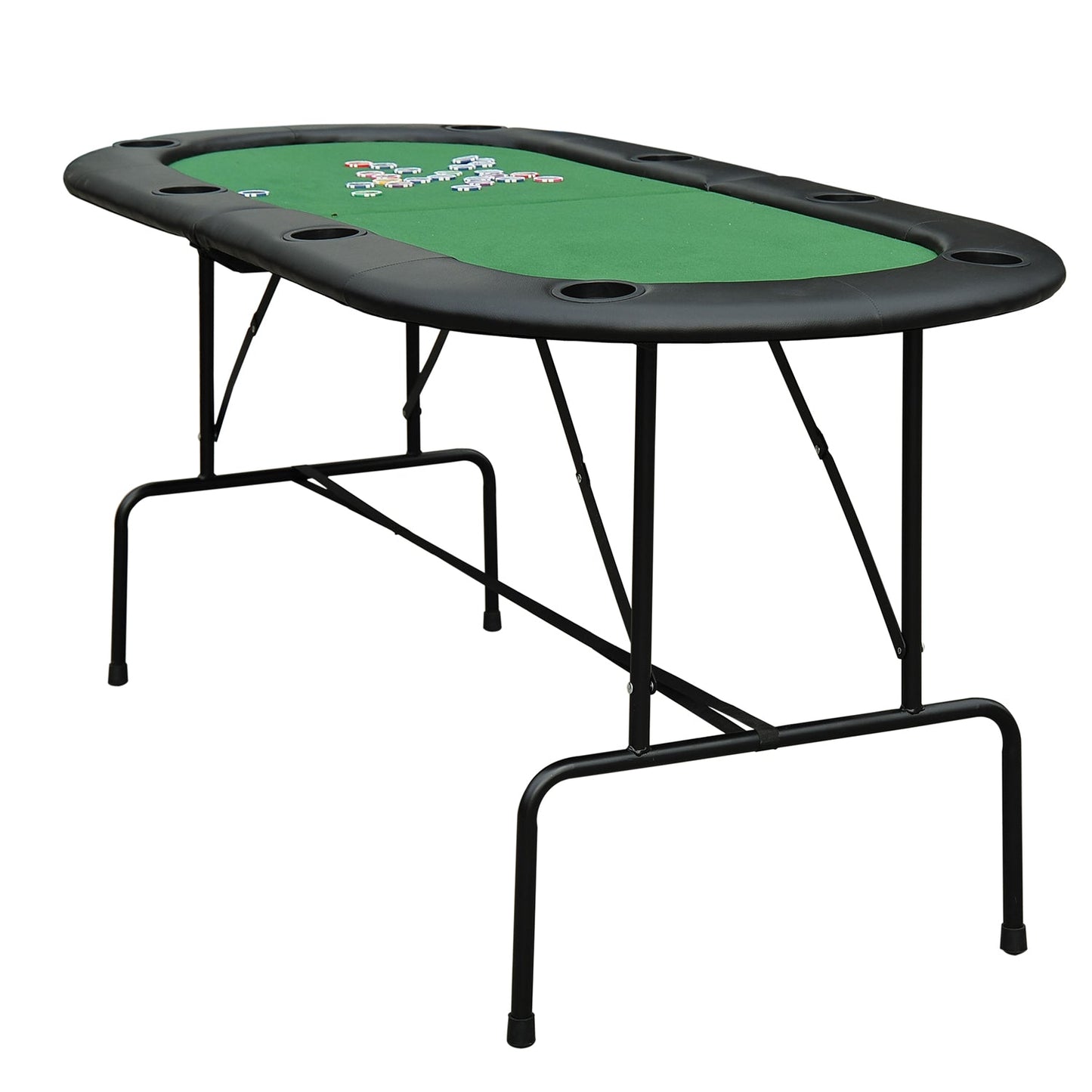 Poker Table 1.85m Folding Top for 8 Players Casino with Chip Trays Drink Holders