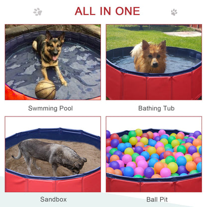 PawHut Foldable Dog Paddling Pool Pet Cat Swimming Pool Indoor/Outdoor Collapsible Summer Bathing Tub Shower Tub Puppy Washer ?80 × 20H cm