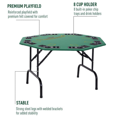 Homcom Medium-density fibreboard 8 Player Folding Poker Table Green