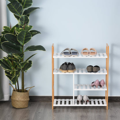 Medium-density fibreboard 4-Tier Slatted Shoe Rack White/Oak