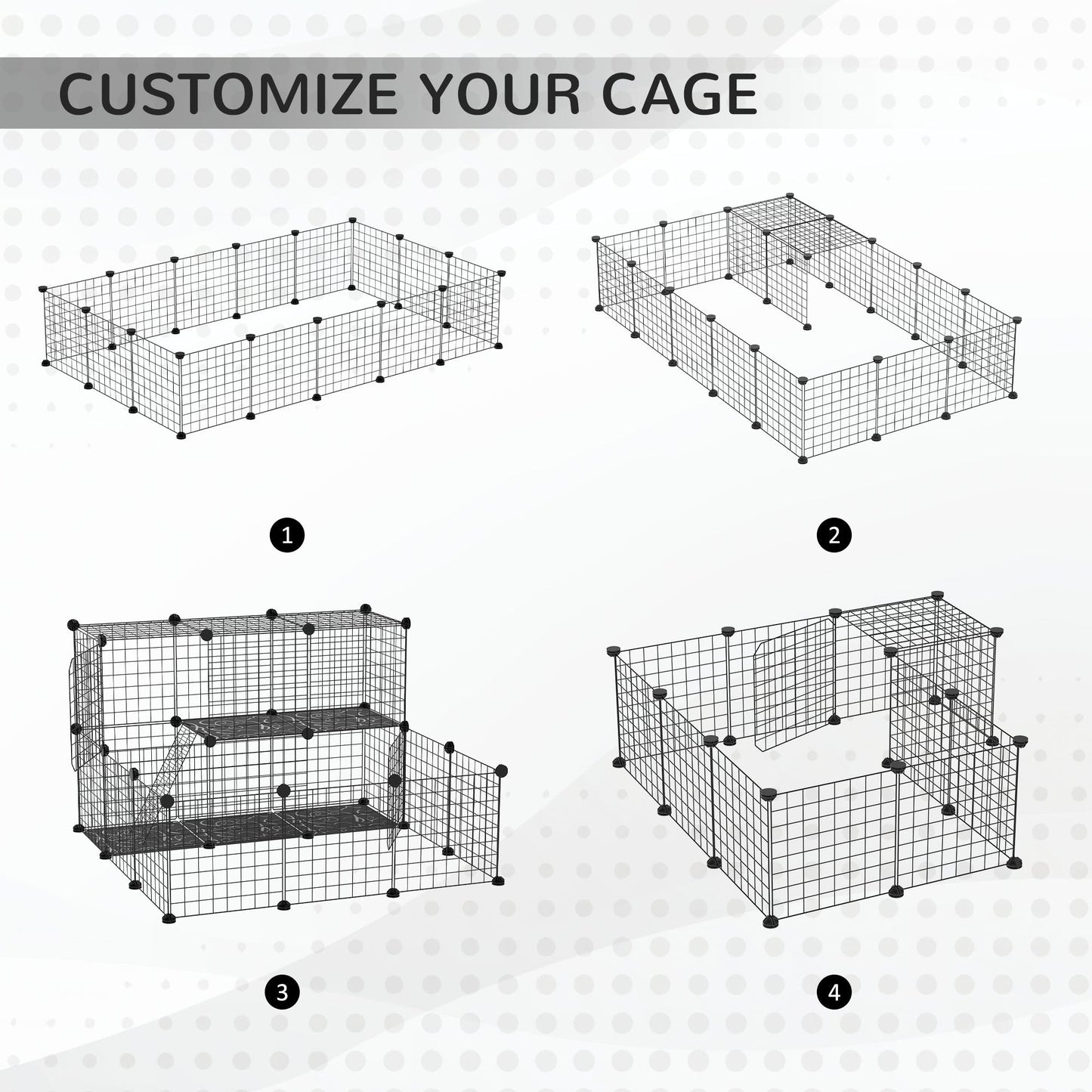 PawHut Pet Playpen w/ Door Customisable Fence for Guinea Pigs Chinchillas Hedgehogs - Black