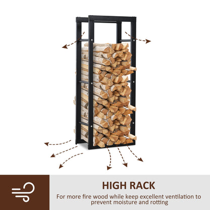 Metal Firewood Log Holder Tall Firewood Rack Indoor Outdoor Fireplace Wood Storage Shelf with Side Rails