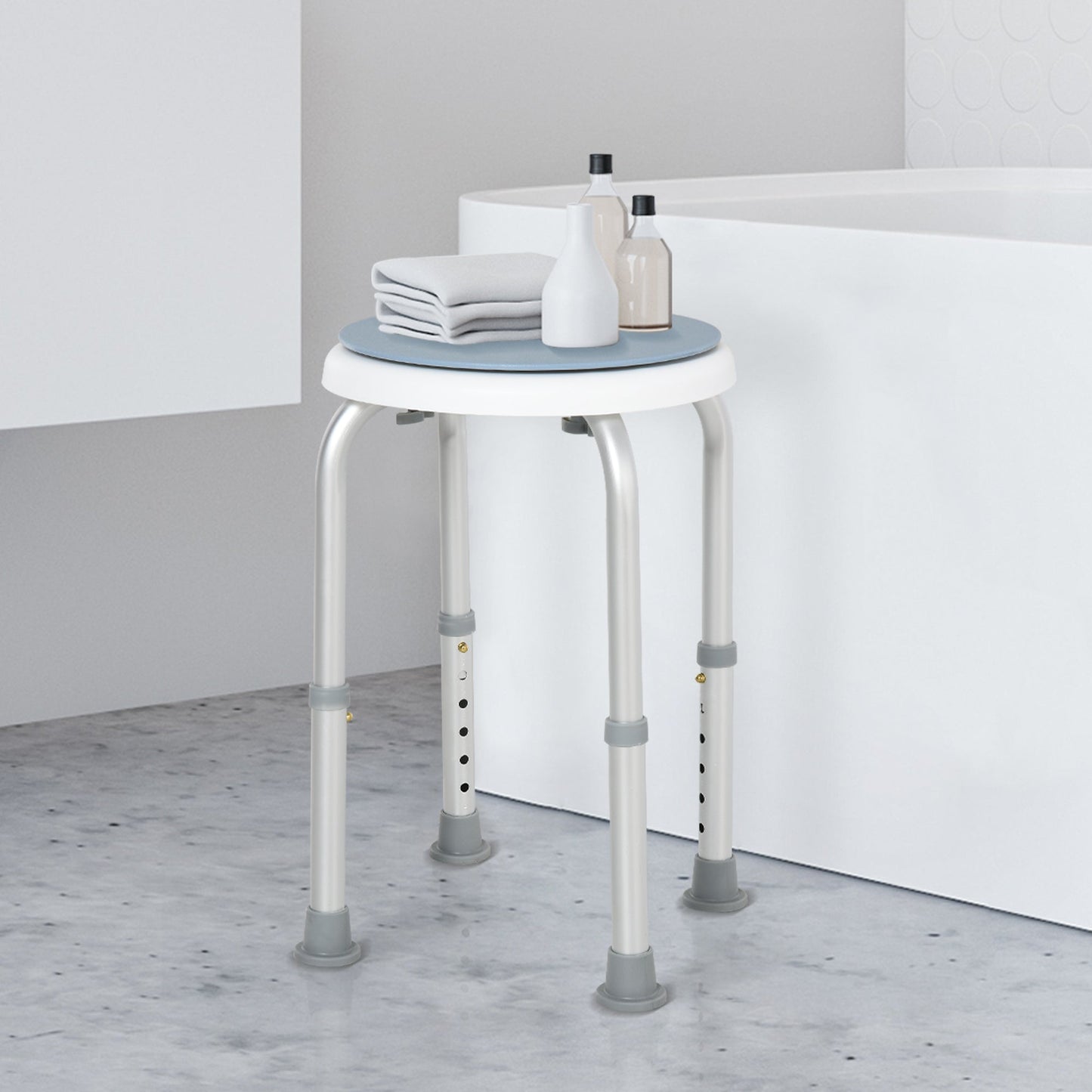 Aluminium 360°Swivel Shower Stool Blue & White