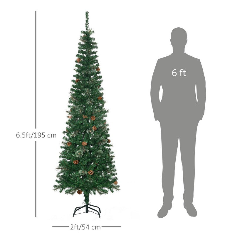 6.5 Foot Tall Pencil Slim Artificial Christmas Tree with Realistic Branches