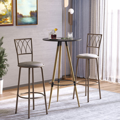 Set of 2 Bar Chairs Swivel Armless Upholstered Metal Frame Barstools with Backrest & Footrest