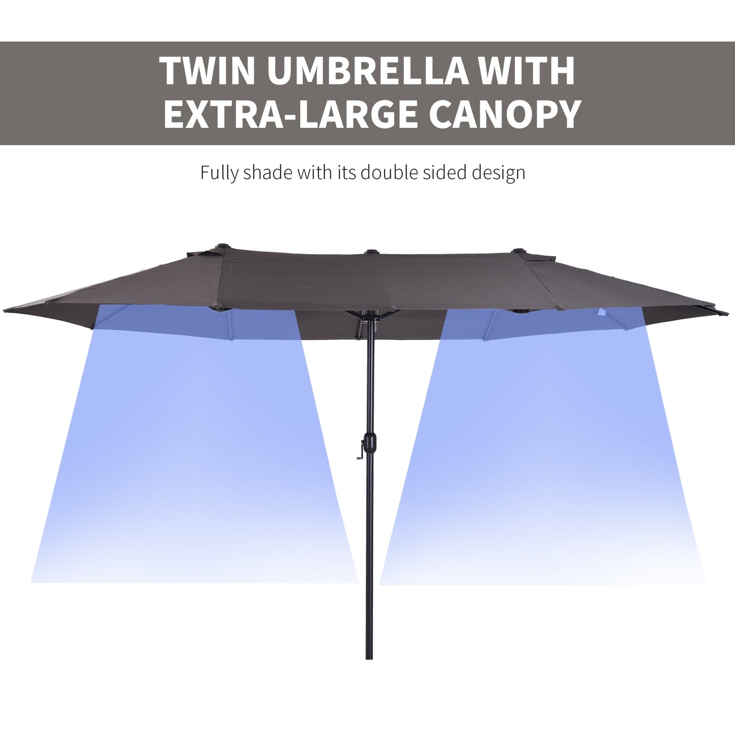 4.6m Garden Parasol Double-Sided Sun Umbrella Patio Market Shelter Canopy Shade Outdoor Grey