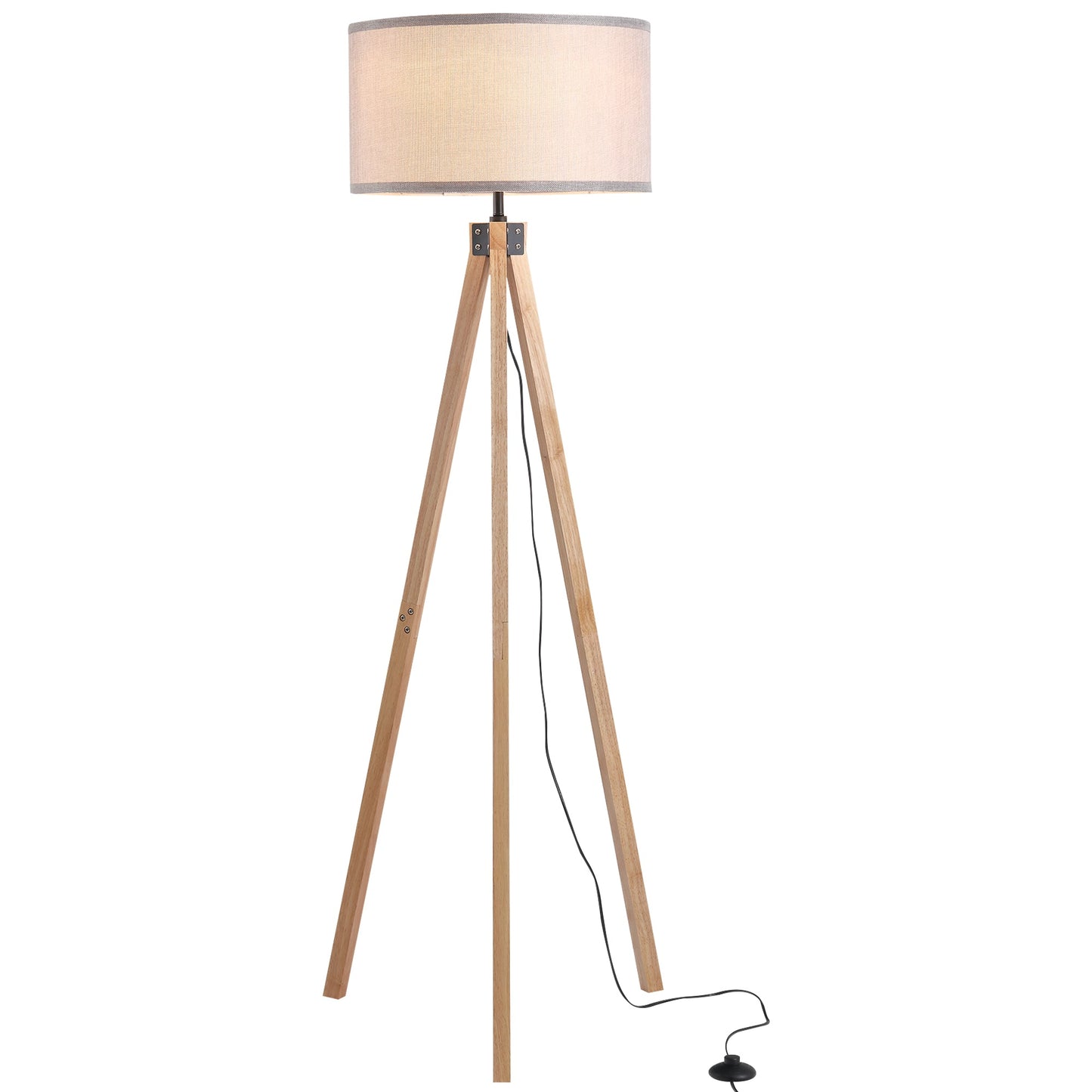 5FT Elegant Wood Tripod Floor Lamp Free Standing E27 Bulb Lamp Versatile Use For Home Office - Grey