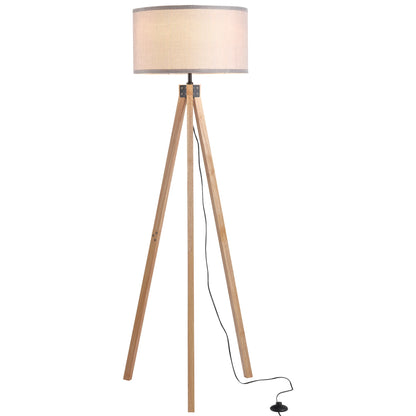 5FT Elegant Wood Tripod Floor Lamp Free Standing E27 Bulb Lamp Versatile Use For Home Office - Grey