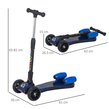 Scooter for Kids Toddler 3 Wheel Adjustable Height w/ Flashing Wheels Music Water Spray Foldable Kick Scooter for Boys and Girls 3 - 6 Yrs Blue