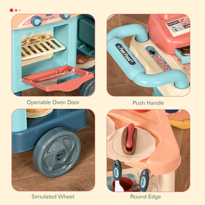Kids Food Cart Pretend Playset Kitchen Supermarket Trolley Set w/ Accessories