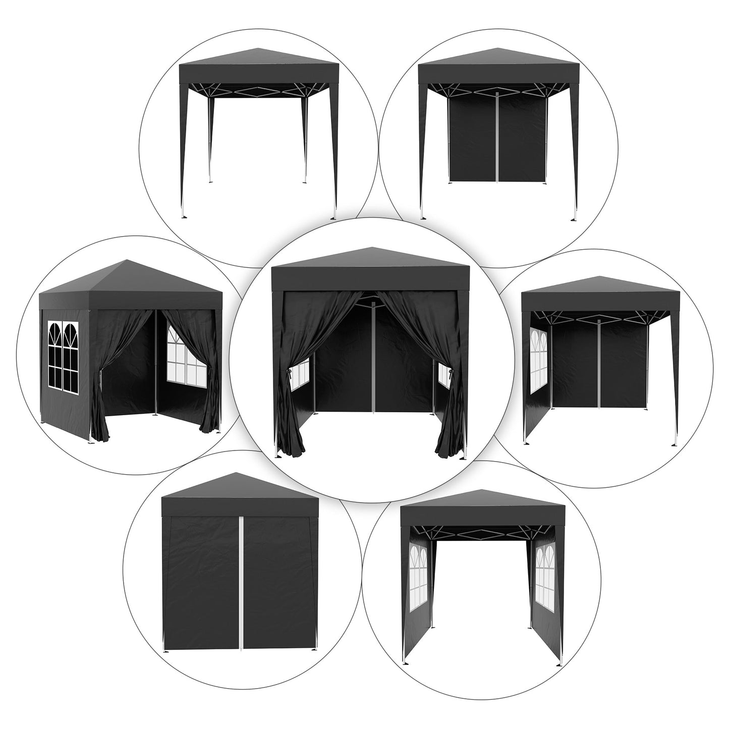 2m x 2m Garden Pop Up Gazebo Marquee Party Tent Wedding Awning Canopy New With free Carrying Case Black + Removable 2 Walls 2 Windows