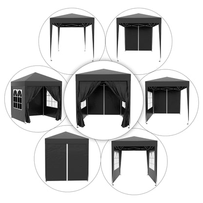 2m x 2m Garden Pop Up Gazebo Marquee Party Tent Wedding Awning Canopy New With free Carrying Case Black + Removable 2 Walls 2 Windows