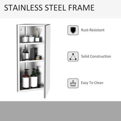 Stainless Steel Wall mounted Bathroom Corner Mirror Storage Cabinet Single Door 300mm W