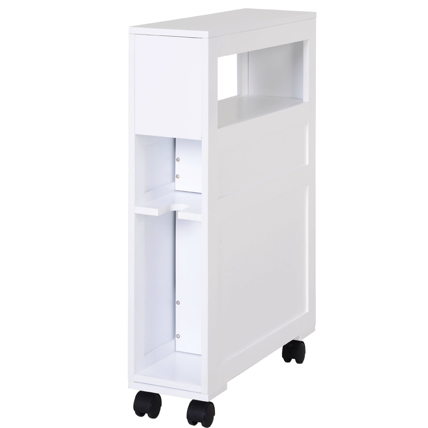 Medium-density fibreboard Narrow Rolling Bathroom Side Cabinet White