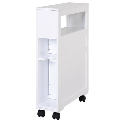 Medium-density fibreboard Narrow Rolling Bathroom Side Cabinet White