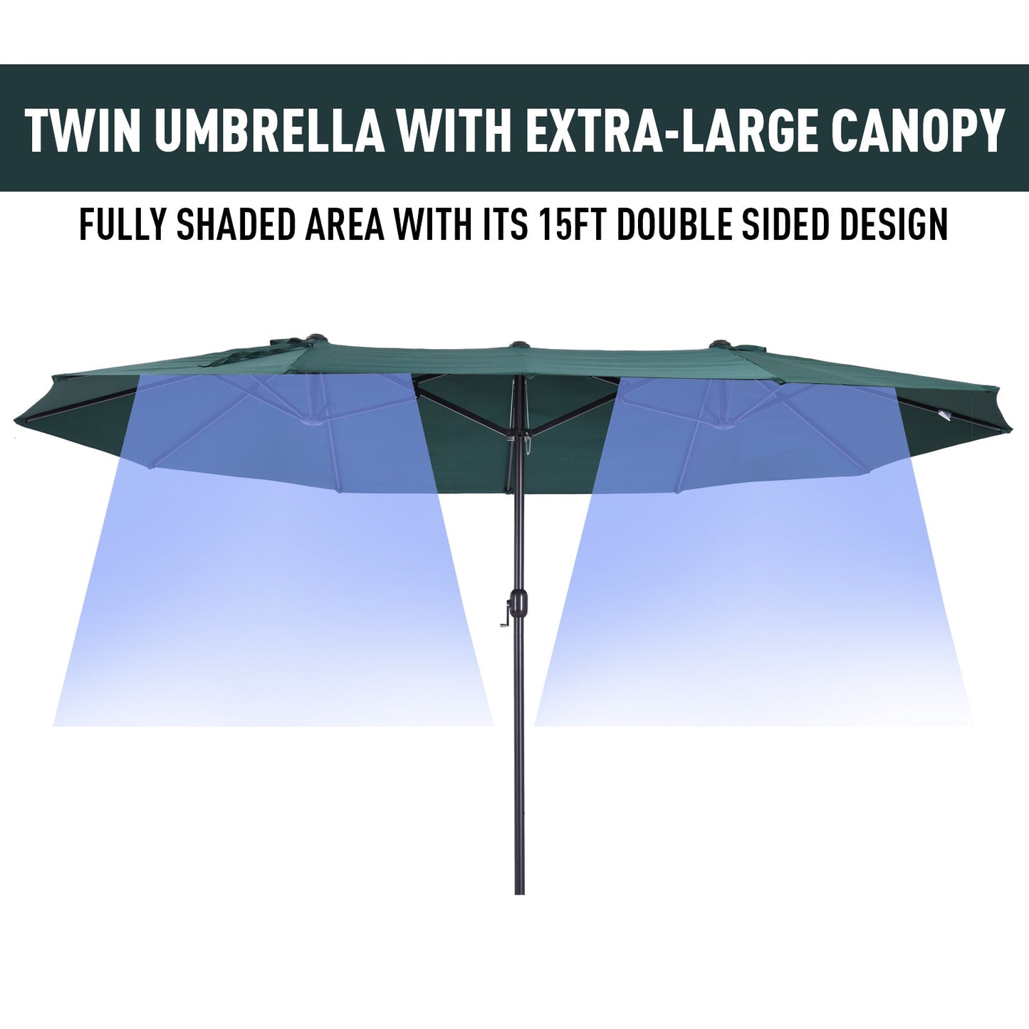 4.6m Garden Parasol Double-Sided Sun Umbrella Patio Market Shelter Canopy Shade Outdoor Green