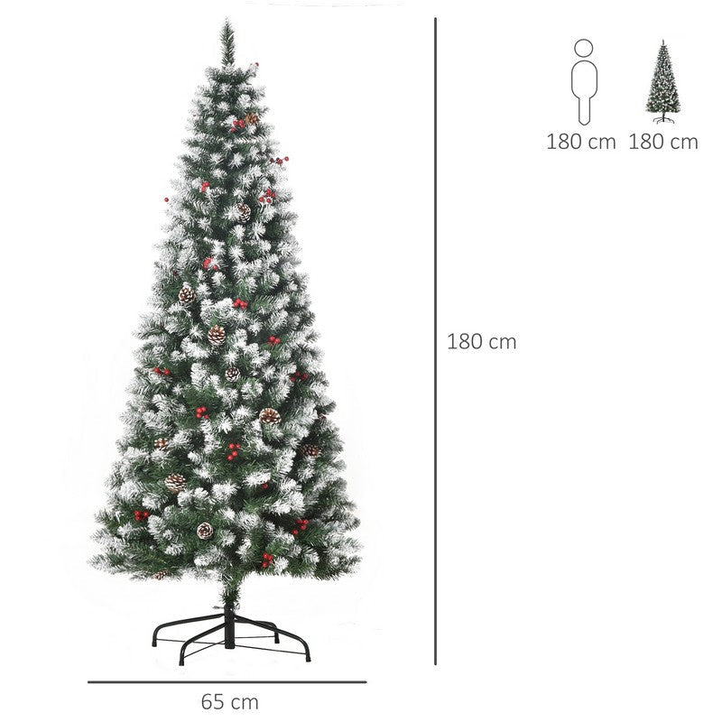 6 Foot Artificial Christmas Tree Foldable Feet Xmas Pencil Tree with Red Berries and Pinecones