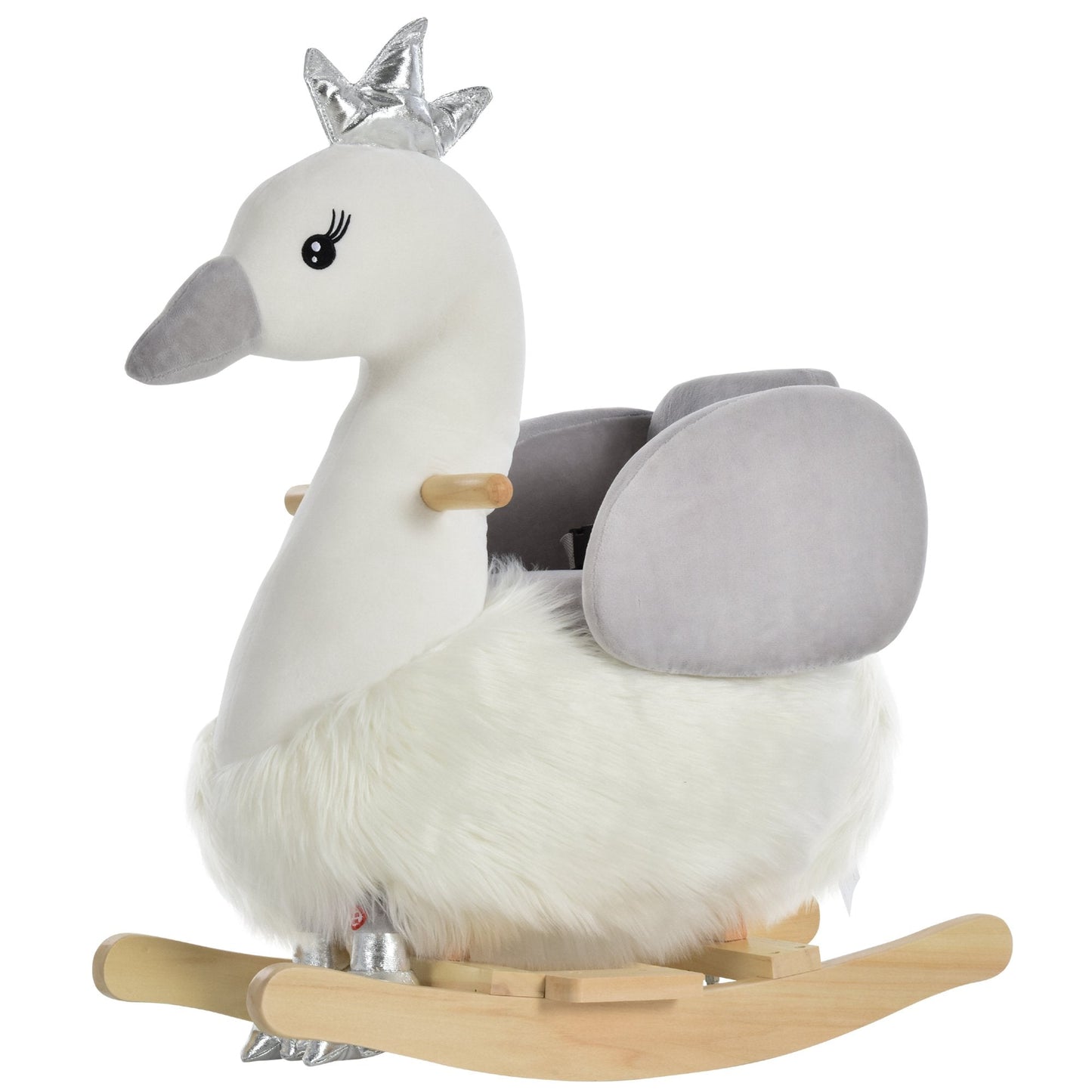 Toddlers Swan Plush Rocking Ride On w/ Sound White/Grey