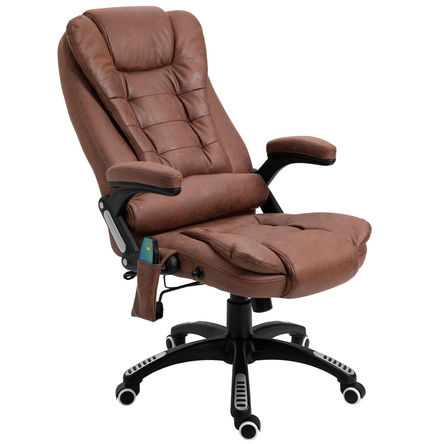 Vinsetto Massage Recliner Chair Heated Office Chair with Six Massage Points Microfiber Cloth 360° Swivel Wheels Brown