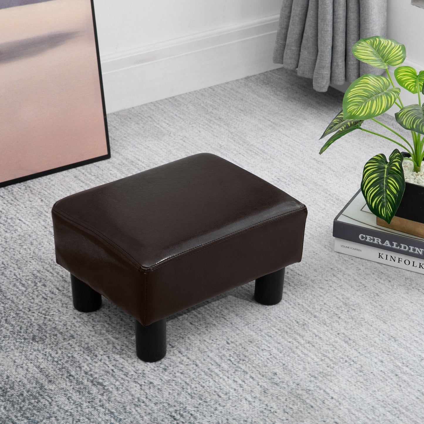 PU Leather Footstool Foot Rest Small Seat Foot Rest Chair Dark Brown Home Office with Legs 40 x 30 x 24cm