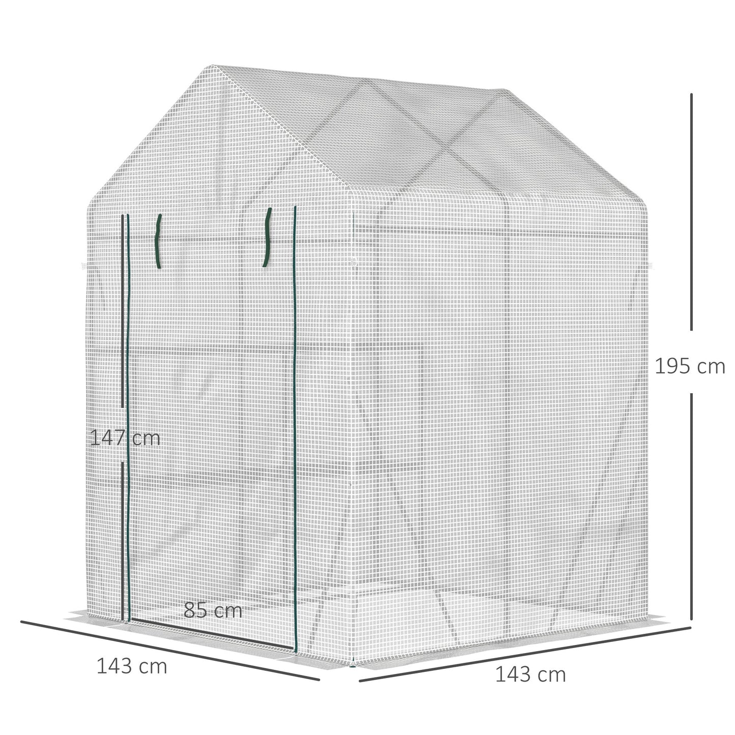 Greenhouse for Outdoor w/ 2 Tier Shelf Roll-Up Zippered Door PE Cover Green